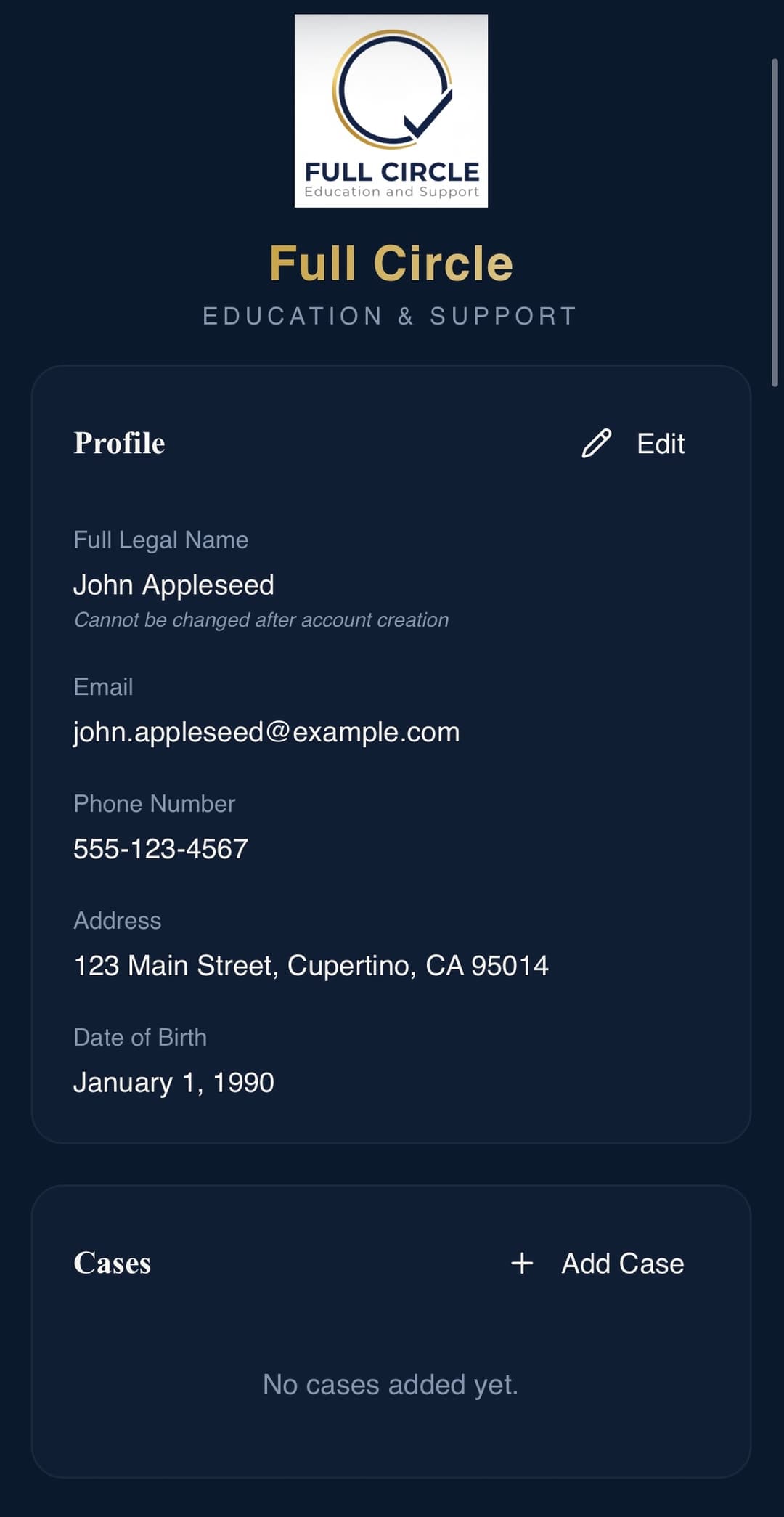 Full Circle account profile screenshot